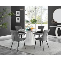 Palma White Marble Effect Dining Table and 4 Nora Black Leg Chairs - Grey