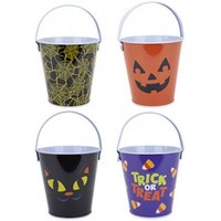 , 4 Pcs Halloween Buckets Treat or Trick Party Tin Candy Bucket - Multicolor , 4 Pcs Halloween Buckets Treat or Trick Party Tin Candy Bucket - Multicolor