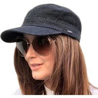Denim Newsboy Cap Military Hat Charcoal Black Washed Denim - Black