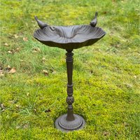Ornate Cast Iron Tall Wild Bird Bath Free Standing Bird Feeder with Ornamental B - Brown
