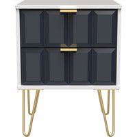 Cube Ready Assembled 2 Drawer Bedside Cabinet - Indigo Matt & White
