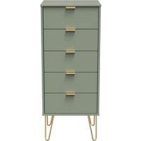 Hong Kong Ready Assembled 5 Drawer Bedside Cabinet - Reed Green