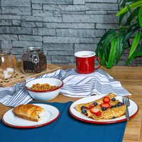 16 Piece White Enamel Dinner Set - Red