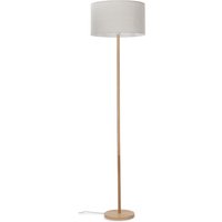 Modern Scandi Floor Lamp in Light Wooden Finish with Cool Grey Drum Shade - Light Wood