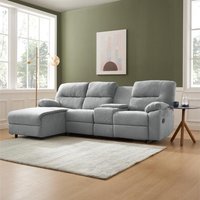 Fable 3 Seater Manual Recliner Sofa with Chaise - Light Grey Linen / Left-hand