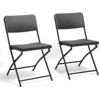 VonHaus, Set of 2 Rattan Effect Folding Garden Chairs - Grey VonHaus, Set of 2 Rattan Effect Folding Garden Chairs - Grey