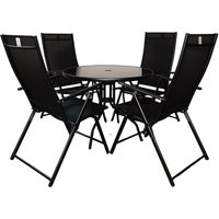Round Glass Top Garden Patio Dining Table Chairs - Black