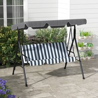 Outsunny 3 Seater Swing Chair with Adjustable Canopy - Grey and White