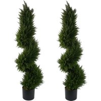 Pair of Spiral Cypress Tree Artificial Topiary - Spiral Cypress