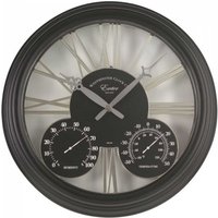 15" Wall Clock and Thermometer - Black