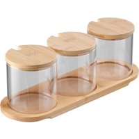 3Pcs Glass Spice Jars Seasoning Box Set with Bamboo Spoons - Transparent