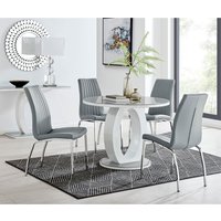 Giovani Grey White Gloss Glass 100cm Round Dining Table And 4 Isco Chairs - Grey