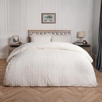 Cable Knit Fleece Duvet Set - Cream / Double
