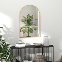HOMCOM Modern Arched Wall Mirror Window Mirrors for Living Room - Gold