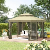 3.7 x 3(m) Patio Gazebo Canopy Garden Tent Shelter - Beige