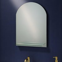 Arched Frameless Bathroom Mirror with Glass Vanity Shelf - Silver