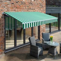 3m x 2.5m Retractable Manual Awning White Frame - Green and White