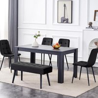Wooden Dining Table Set With 4 Chairs and Bench - Black