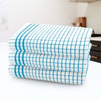 Set of 3 Woven Check Easy Care Tea Towels - Teal