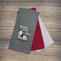 Festive Fun 3 Pack Super Absorbent Fast Drying Tea Towels Santa Stop - Grey