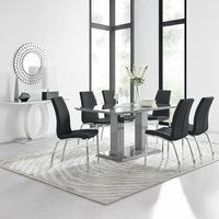Imperia Grey High Gloss Dining Table with 6 Isco Chairs Chrome Finish - Black