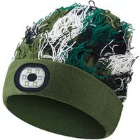 USB Rechargeable LED Beanie Hat with Headlight - Green