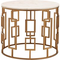 Shalimar White Marble Top Side Table with Gold Finish Base - Gold
