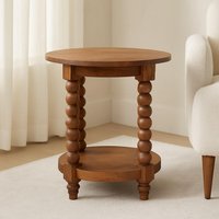 Solid Wood Barley Twist Round Side Table - Brown