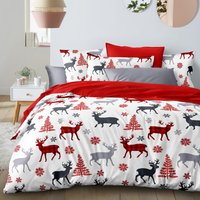 Reindeer Print Printed Duvet Set - Red / 135cm
