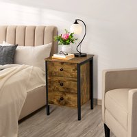 3-Drawer Bedside Table with Metal Frame - Rustic Brown