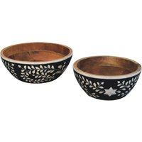 Floral Resin Inlay Bowl Set - Black and White