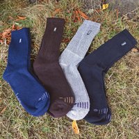3 Pack Mens Vintage Cotton Cushioned Socks for Hiking Boots - Navy