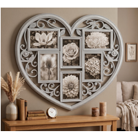 Brushed White Distressed Heart Shape Collage Wall Hanging Photo Frame