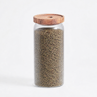 Eden & Willow Fine Ribbed Airtight Glass Storage Jar with Acacia Lid - Clear / 1.1l