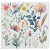 Pastel Flowers Large Square Worktop Protector - Smooth Glass Chopping Board