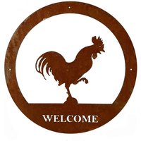 Cockerel Large Wall Art - With Text - Steel - W49.5 x H49.5 cm - Bare Metal/Ready to Rust