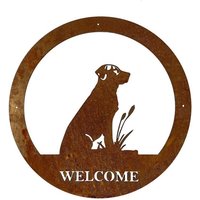 Labrador Large Wall Art - With Text - Steel - W49.5 x H49.5 cm - Bare Metal/Ready to Rust