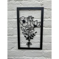 Framed Bouquet Garden Wall Art - W30 x H50 cm - Powder Coated Black