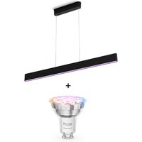 Philips Hue White & Color Ambiance Ensis Pendelleuchte 5500lm - Schwarz + Essential White and Color Ambiance GU10 4,7W LED Lampe