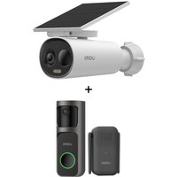 Imou Set - mit Doorbell 2S Kit - 2K WLAN-Akku-Videotürklingel mit Gong + Cell 3C All in One - 2K WLAN-Akku-Außenkamera mit integriertem Solarpanel