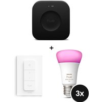 Philips Hue Starter Set - mit Bridge Pro und 3 White & Color Ambiance E27 Lampen - 1100lm + Dimmschalter