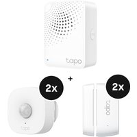 TP-Link Tapo Starter Set Sicherheit - mit H100 Hub, 2 Bewegungsmeldern T100 + 2 Tür- & Fenstersensoren T110