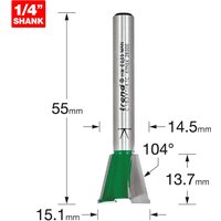 Trend CRAFTPRO Dovetail Jig Router Cutter 15.1mm 13.7mm 1/4" Trend CRAFTPRO Dovetail Jig Router Cutter 15.1mm 13.7mm 1/4"