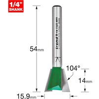 Trend CRAFTPRO Dovetail Jig Router Cutter 15.9mm 14mm 1/4" Trend CRAFTPRO Dovetail Jig Router Cutter 15.9mm 14mm 1/4"