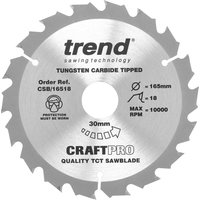 Trend CRAFTPRO Wood Cutting Saw Blade 165mm 18T 30mm Trend CRAFTPRO Wood Cutting Saw Blade 165mm 18T 30mm