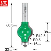 Trend CRAFTPRO Bearing Guided Hand Rail Router Cutter 32mm 38mm 1/2" Trend CRAFTPRO Bearing Guided Hand Rail Router Cutter 32mm 38mm 1/2"