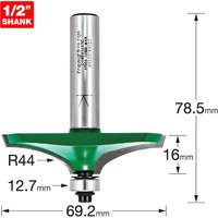 Trend CRAFTPRO Handrail Bearig Guided Router Cutter 69.2mm 16mm 1/2" Trend CRAFTPRO Handrail Bearig Guided Router Cutter 69.2mm 16mm 1/2"