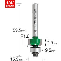 Trend CraftPro Bearing Guided Round Over and Ovolo Router Cutter 15.9mm 7.9MM 1/4" Trend CraftPro Bearing Guided Round Over and Ovolo Router Cutter 15.9mm 7.9MM 1/4"