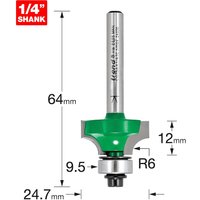 Trend CraftPro Bearing Guided Round Over and Ovolo Router Cutter 24.7mm 12MM 1/4" Trend CraftPro Bearing Guided Round Over and Ovolo Router Cutter 24.7mm 12MM 1/4"