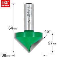 Trend CRAFTPRO Chamfer V Grovve Router Cutter 38mm 25mm 1/2" Trend CRAFTPRO Chamfer V Grovve Router Cutter 38mm 25mm 1/2"